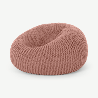 An Image of Aki 100% Wool Cocoon Bean Pouffe, Blush Pink