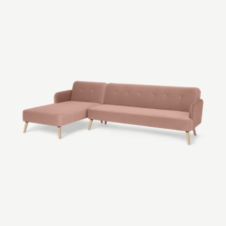 An Image of Elvi Left Hand Facing Chaise End Click Clack Sofa Bed, Vintage Pink Velvet
