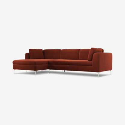 An Image of Monterosso Left Hand Facing Chaise End Sofa, Brick Red Velvet with Chrome Leg