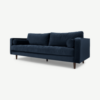 An Image of Scott 3 Seater Sofa, Navy Cotton Velvet