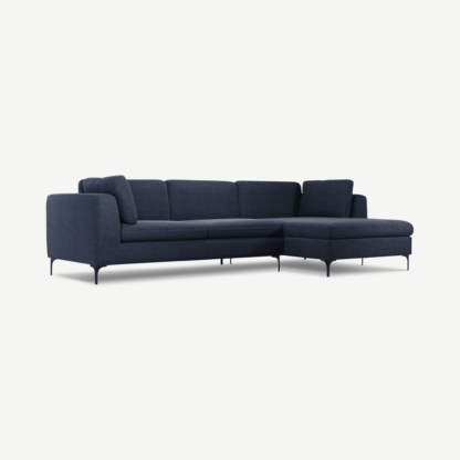 An Image of Monterosso Right Hand Facing Chaise End Sofa, Textured Mist Blue with Black Leg