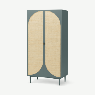An Image of Emmi Double Wardrobe, Ocean Blue & Cane