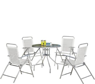 An Image of Argos Home 4 Seater Metal Patio Set - Silver
