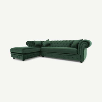 An Image of Branagh Left Hand Facing Chaise End Corner Sofa, Pine Green Velvet