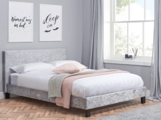 An Image of Berlin Steel Crushed Velvet Fabric Bed - 5ft King Size