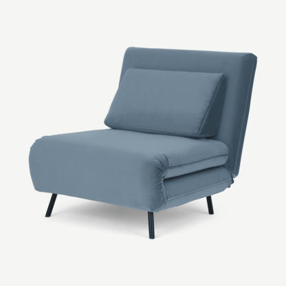 An Image of Kahlo Single Seat Sofa Bed, Arctic Blue Velvet