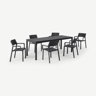 An Image of Nardi 6 Seat Extending Dining Set, Dark Grey Fibreglass, Resin & Aluminium