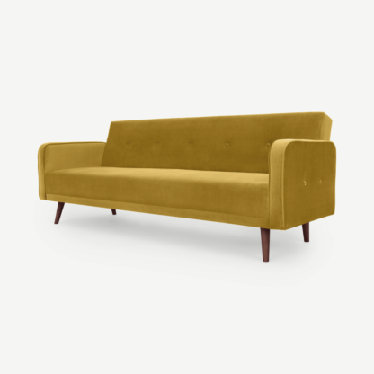 47fe1eec6827c0deeea05195de76e56b254029c99cc467f9a95ece618d1323f1-1.png An Image of Chou Click Clack Sofa Bed, Vintage Gold Velvet