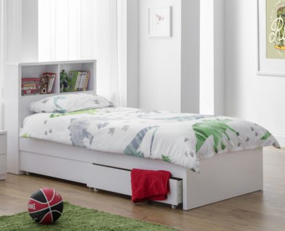 An Image of Manhattan Gloss White Wooden 2 Drawer Storage Bookcase Bed Frame - 3ft Single