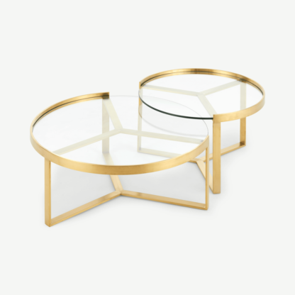 An Image of Aula Nesting Coffee Table, Brushed Brass and Glass