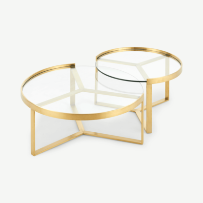 4bb8826106cea8285624d9d84c9b31fe697c84e1aef31295cf55ce6980b6abb5-1.png An Image of Aula Nesting Coffee Table, Brushed Brass and Glass