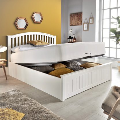 An Image of Grayson White Wooden Ottoman Storage Bed Frame - 4ft Small Double