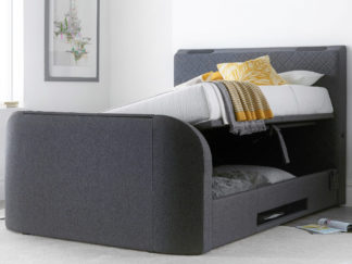 An Image of Paris Grey Fabric Ottoman Electric Media TV Bed Frame - 6ft Super King Size