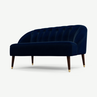 An Image of Margot 2 Seater Sofa, Dark Navy Cotton Velvet with Dark Wood Brass Leg