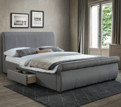 An Image of Lancaster Grey Fabric 2 Drawer Storage Bed Frame - 5ft King Size