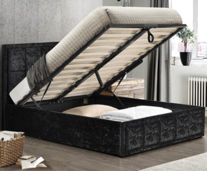 An Image of Hannover Black Velvet Fabric Ottoman Storage Bed Frame - 5ft King Size