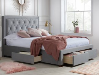 An Image of Woodbury Grey Velvet Fabric 4 Drawer Storage Bed Frame - 6ft Super King Size