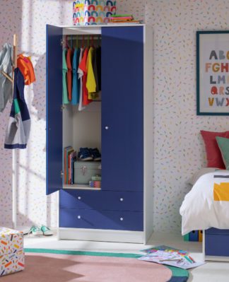 An Image of Argos Home Malibu Kids 2 Door 2 Drawer Wardrobe White & Blue