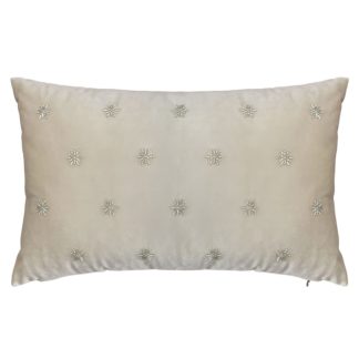 An Image of Velvet Beaded Star Cushion - 30x50cm - Champagne