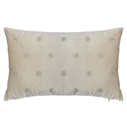 An Image of Velvet Beaded Star Cushion - 30x50cm - Champagne