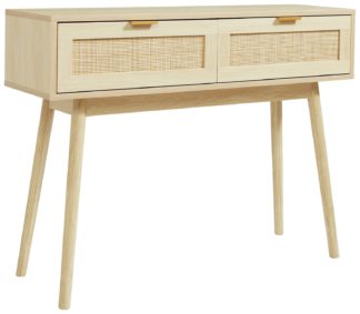 An Image of Light Rattan 2 Drawer Console Table - Light Wood