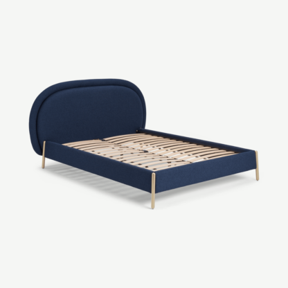 An Image of Shelia King Size Bed, Midnight Blue Weave