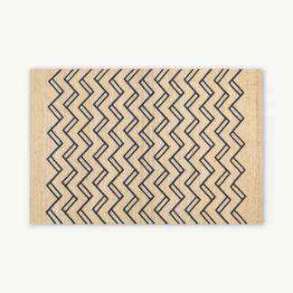 An Image of Elian Printed Jute Rug, Medium 140 x 200cm, Natural/Midnight Blue