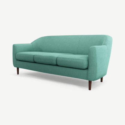 An Image of Tubby 3 Seater Sofa, Soft Teal with Dark Wood Legs