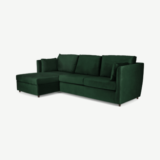 An Image of Milner Left Hand Facing Corner Storage Sofa Bed with Memory Foam Mattress, Bottle Green Velvet