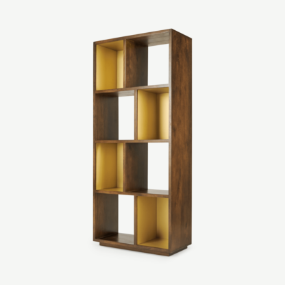 An Image of Anderson Narrow Shelving Unit, Mango Wood & Brass