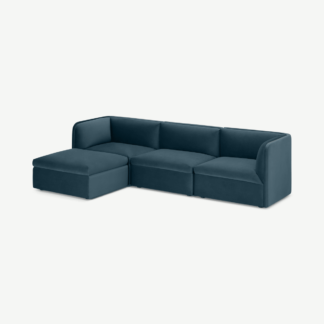 An Image of Torkel Chaise End Corner Sofa, Coastal Blue Velvet