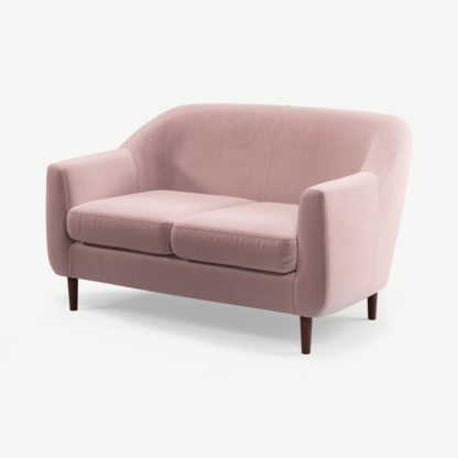 An Image of Tubby 2 Seater Sofa, Heather Pink Velvet with Dark Wood Legs