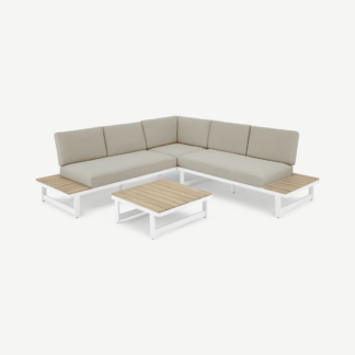 An Image of Topa Garden Corner Lounge Set, Acacia Wood and White