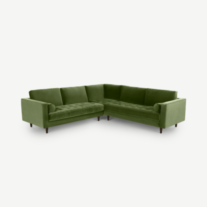 An Image of Scott Corner Sofa, Grass Cotton Velvet