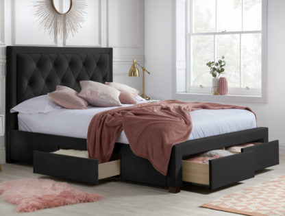 An Image of Woodbury Black Velvet Fabric 4 Drawer Storage Bed Frame - 4ft6 Double