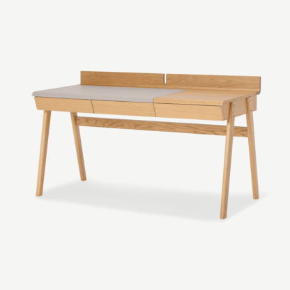 An Image of Calama Wide Desk, Oak & Faux Leather
