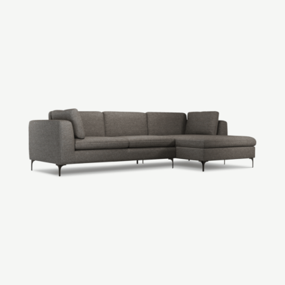 An Image of Monterosso Right Hand Facing Chaise End Sofa, Textured Coin Grey with Black Leg