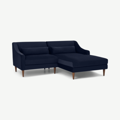 An Image of Herton Right Hand Facing Small Chaise End Sofa, Ink Blue Velvet