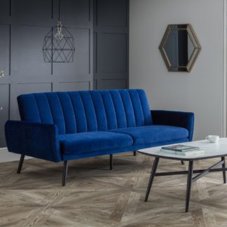 An Image of Afina Blue Velvet Fabric Sofa Bed