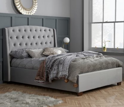 An Image of Balmoral Grey Velvet Fabric Winged Bed Frame - 6ft Super King Size