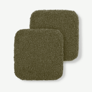 An Image of Mirny Set of 2 Boucle Seat Pads, 40 x 40 cm, Moss Green