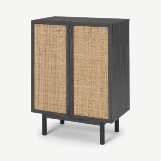 An Image of Pavia Compact Highboard, Natural Rattan & Black Wood Effect
