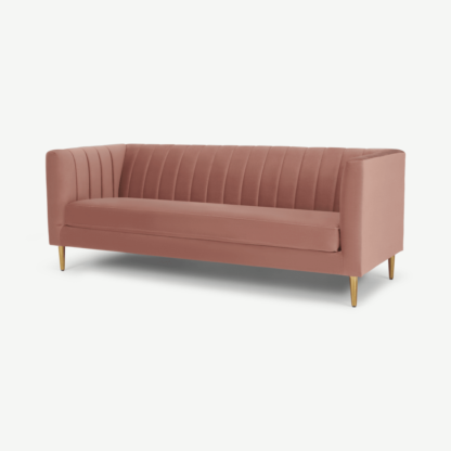 An Image of Amicie 3 Seater Sofa, Blush Pink Velvet