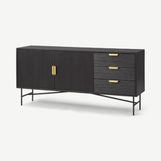 An Image of Haines Wide Sideboard, Charcoal Black Mango Wood