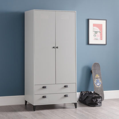 An Image of Lakers Locker Grey Wooden 2 Door Combination Wardrobe