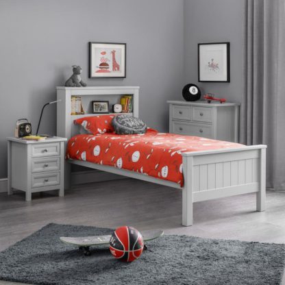 An Image of Maine Dove Grey Wooden Bookcase Bed Frame - 3ft Single