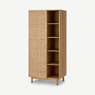 An Image of Pavia Double Wardrobe, Natural Rattan & Oak Effect