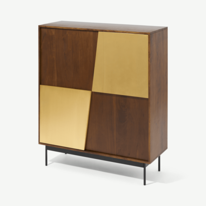 An Image of Mischa Highboard, Acacia Wood & Brass