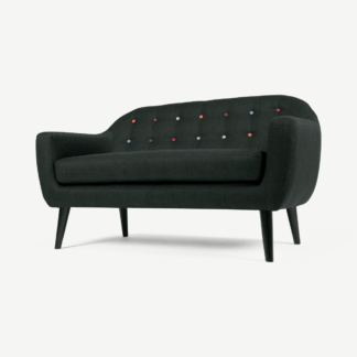 An Image of Ritchie 2 Seater Sofa, Anthracite Grey with Rainbow Buttons