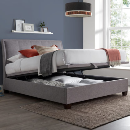 An Image of Accent Light Grey Fabric Ottoman Storage Bed Frame - 5ft King Size